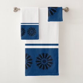 Zwart en Blauw Abstracte Bloem Bad Handdoek