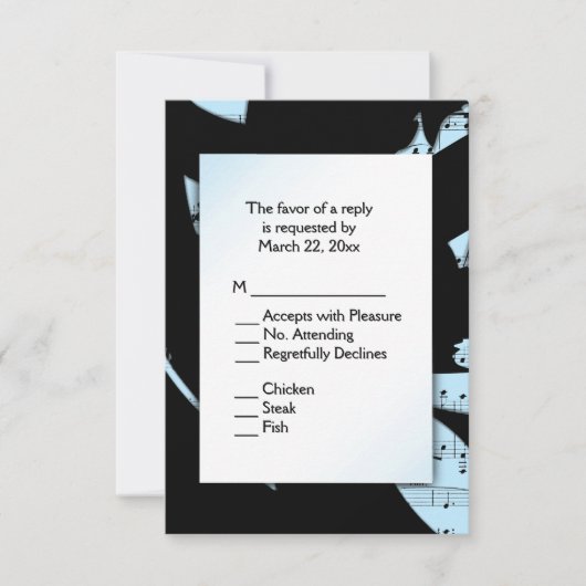 Zwart en Blauw Abstracte Muziek RSVP met Menu Keuz (Voorkant)