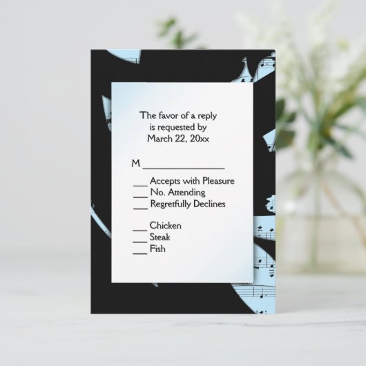 Zwart en Blauw Abstracte Muziek RSVP met Menu Keuz (Staand voorkant)