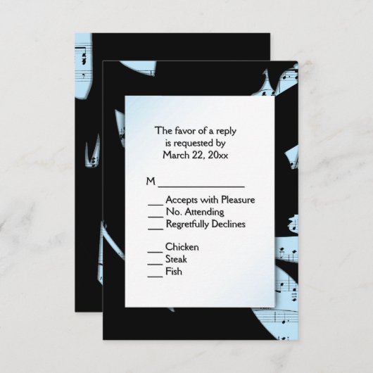 Zwart en Blauw Abstracte Muziek RSVP met Menu Keuz (Voorkant / Achterkant)