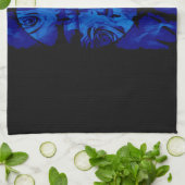Zwart en Blauw Abstracte Roos Keukenhanddoek (Gevouwen)