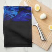 Zwart en Blauw Abstracte Roos Keukenhanddoek (Quarter Fold)