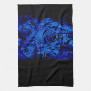 Zwart en Blauw Abstracte Roos Keukenhanddoek