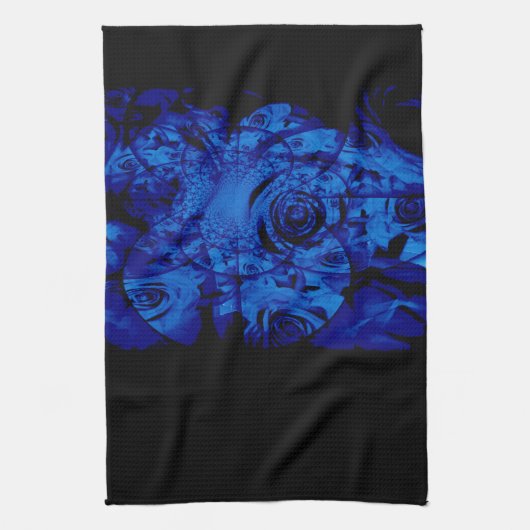 Zwart en Blauw Abstracte Roos Keukenhanddoek (Verticaal)