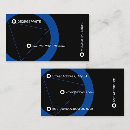 Zwart en blauw afspeelknop professioneel visitekaartje (Voorkant / Achterkant)