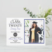 Zwart en Blauw Afstuderen Uitnodiging met Foto (Staand voorkant)
