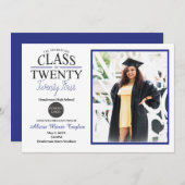 Zwart en Blauw Afstuderen Uitnodiging met Foto (Voorkant / Achterkant)