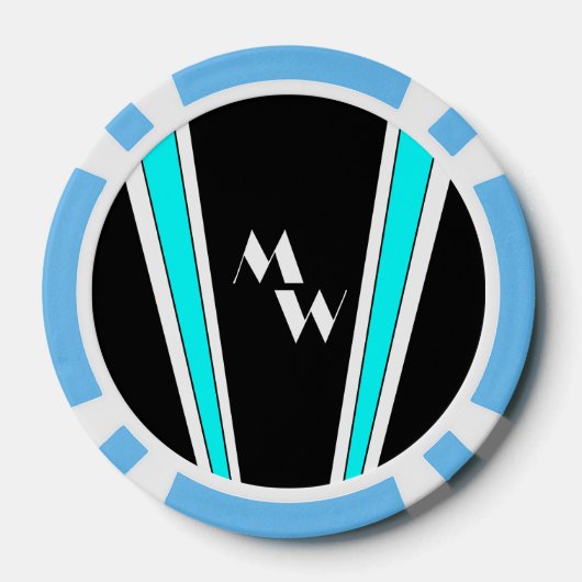 Zwart en blauw Art Deco Design Monogrammed Poker Chips (Achterkant)