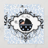 Zwart en blauw Baby shower Kaart (Voorkant / Achterkant)