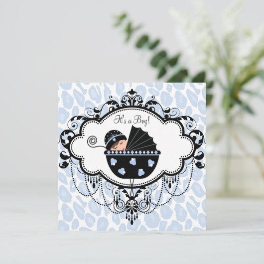 Zwart en blauw Baby shower Kaart (Staand voorkant)