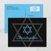 Zwart en Blauw Bar Mitswa Dank u Briefkaart (Voorkant / Achterkant)