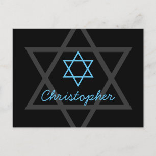 Zwart en Blauw Bar Mitswa Dank u Briefkaart