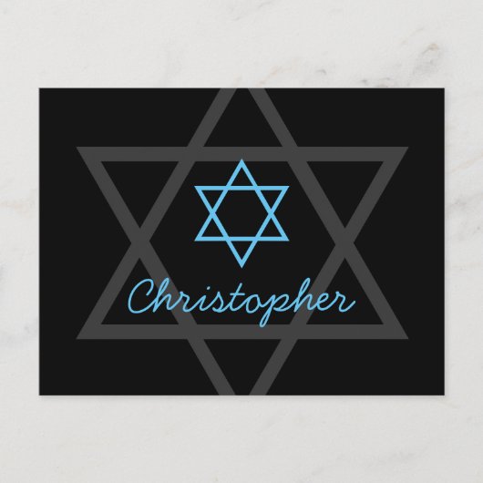 Zwart en Blauw Bar Mitswa Dank u Briefkaart (Voorkant)