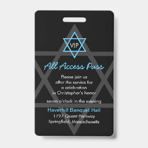 Zwart en Blauw Bar Mitzvah Ontvangst Uitnodiging Badge