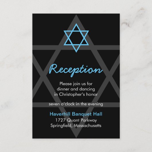 Zwart en blauw Bar Mitzvah Receptie Insert Kaart (Voorkant)