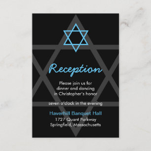 Zwart en blauw Bar Mitzvah Receptie Insert Kaart