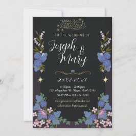 Zwart en Blauw Bloemensuite Trouwuitnodiging Kaart