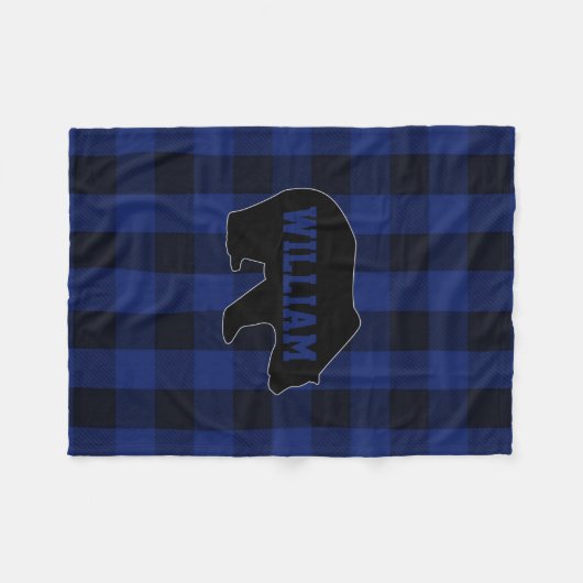 Zwart en blauw Buffalo Check Beer Monogram Fleece Deken (Voorkant (Horizontaal))