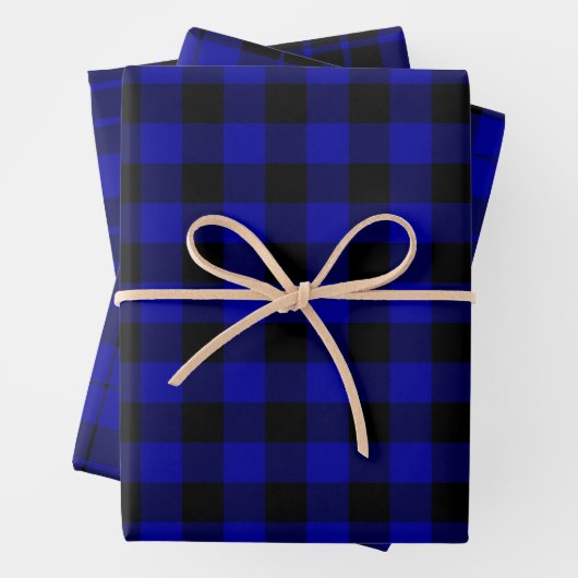 Zwart en Blauw Buffalo Plaid Wrapping Papier Blade Inpakpapier Vel (In situ)