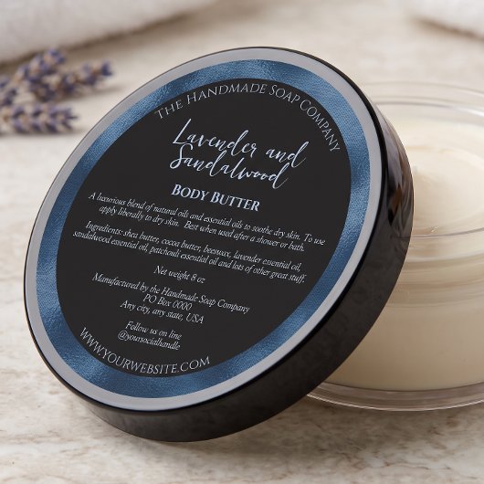 Zwart en Blauw Cosmetica Pot Label met Ingrediente