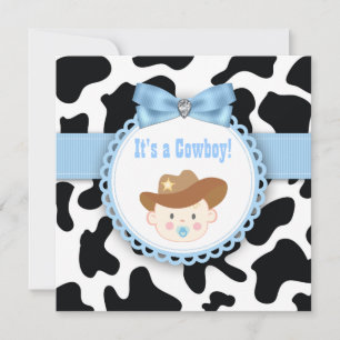 Zwart en blauw Cowboy Baby Shower Kaart