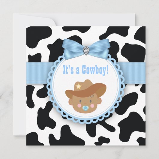 Zwart en blauw Cowboy Baby Shower Kaart (Voorkant)