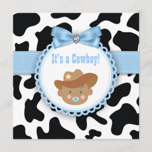 Zwart en blauw Cowboy Baby Shower Kaart