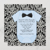 Zwart en blauw Damask Baby Boy Shower Kaart (Voorkant / Achterkant)