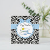 Zwart en blauw Damask Bad Time Baby shower Kaart (Staand voorkant)