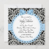 Zwart en blauw Damask Bad Time Baby shower Kaart (Achterkant)