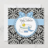 Zwart en blauw Damask Bad Time Baby shower Kaart (Voorkant)
