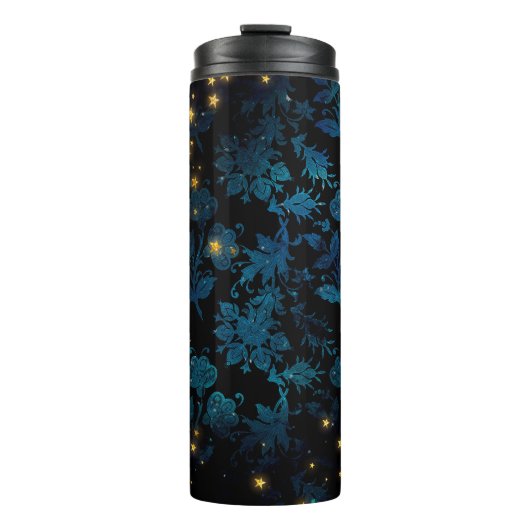 Zwart en Blauw Damask Thermosbeker (Voorkant)