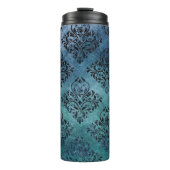 Zwart en Blauw Damask Thermosbeker (Voorkant)