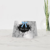 zwart en blauw damast baby shower bedankt kaart (Voorkant)