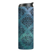 Zwart en blauw damast thermosbeker (Gedraaid links)