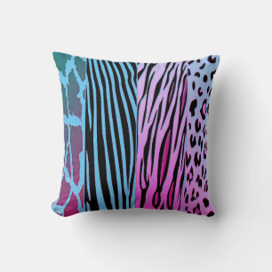 Zwart en blauw dier bedrukt zebra streep kussen