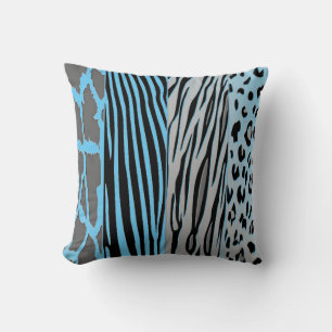 Zwart en blauw dierprint zebra streep kussen