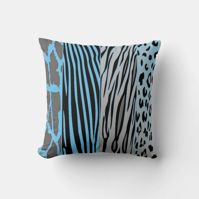 Zwart en blauw dierprint zebra streep kussen (Voorkant)
