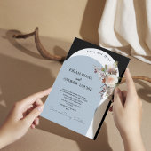 Zwart en blauw Elegant Boho Boog Huwelijk Kaart