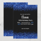 Zwart en Blauw Elegante Uitnodiging van het Verjaa (Voorkant / Achterkant)