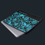 Zwart en blauw  Floral Damascus-Mnogram Laptop Sleeve<br><div class="desc">Zwart en blauw  oranje elegant vochtig vocht met aangepast monogram en optioneel.</div>
