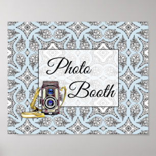 Zwart en blauw fotohokje huwelijksbord poster