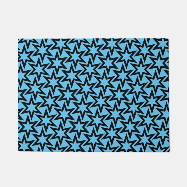 Zwart en blauw geometrisch Star-patroon Deurmat (Voorkant)