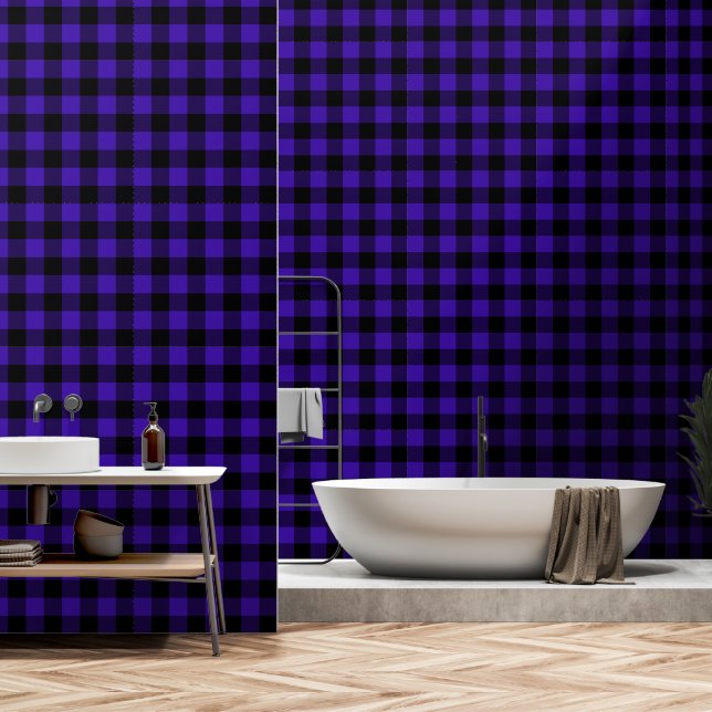 Zwart en Blauw Geruit Behang (Badkamer)