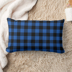 Zwart en blauw geruit buffelpatroon kussen