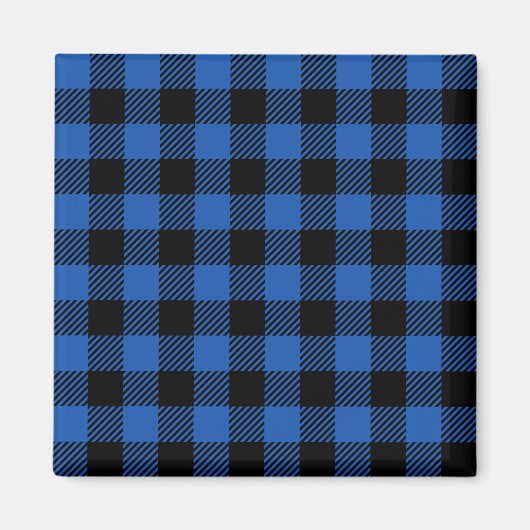 Zwart en blauw geruit buffelpatroon magneet (Voorkant)