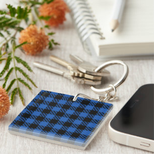 Zwart en blauw geruit buffelpatroon sleutelhanger