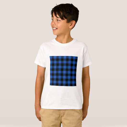 Zwart en blauw geruit buffelpatroon t-shirt (Voorkant volledig)