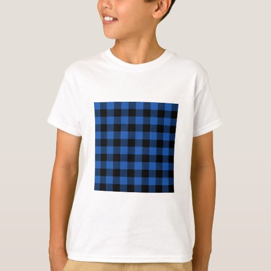 Zwart en blauw geruit buffelpatroon t-shirt (Voorkant)