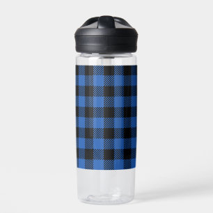 Zwart en blauw geruit buffelpatroon waterfles